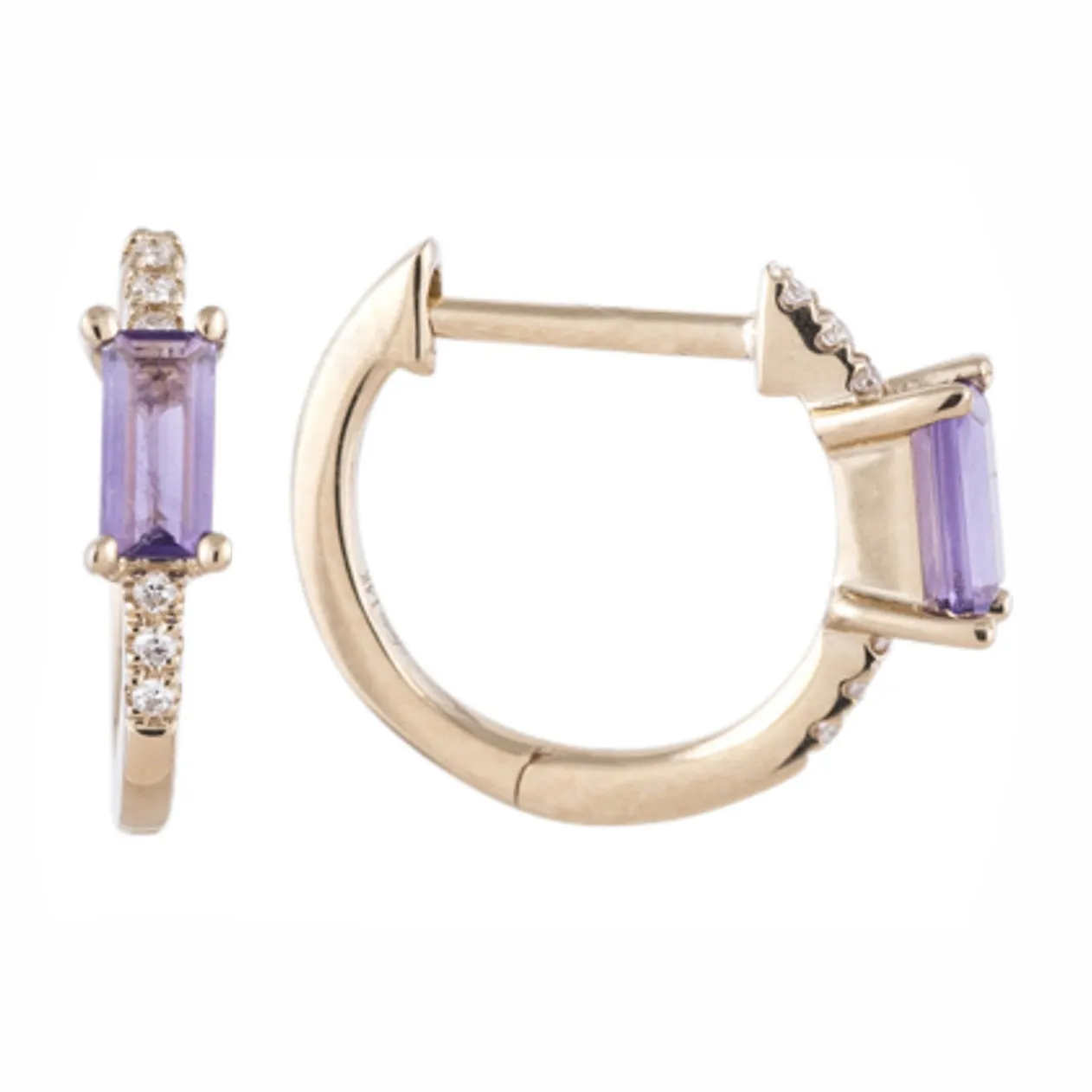 0.03ctw Diamond and Amethyst Huggie Earrings