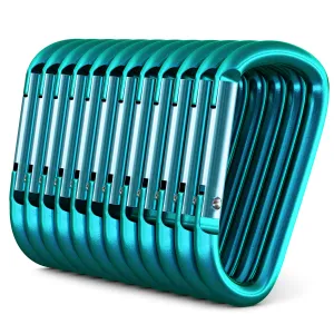 12-Pack Aluminum Carabiner - 3 Inch, Small, Teal  D Shape Heavy Duty