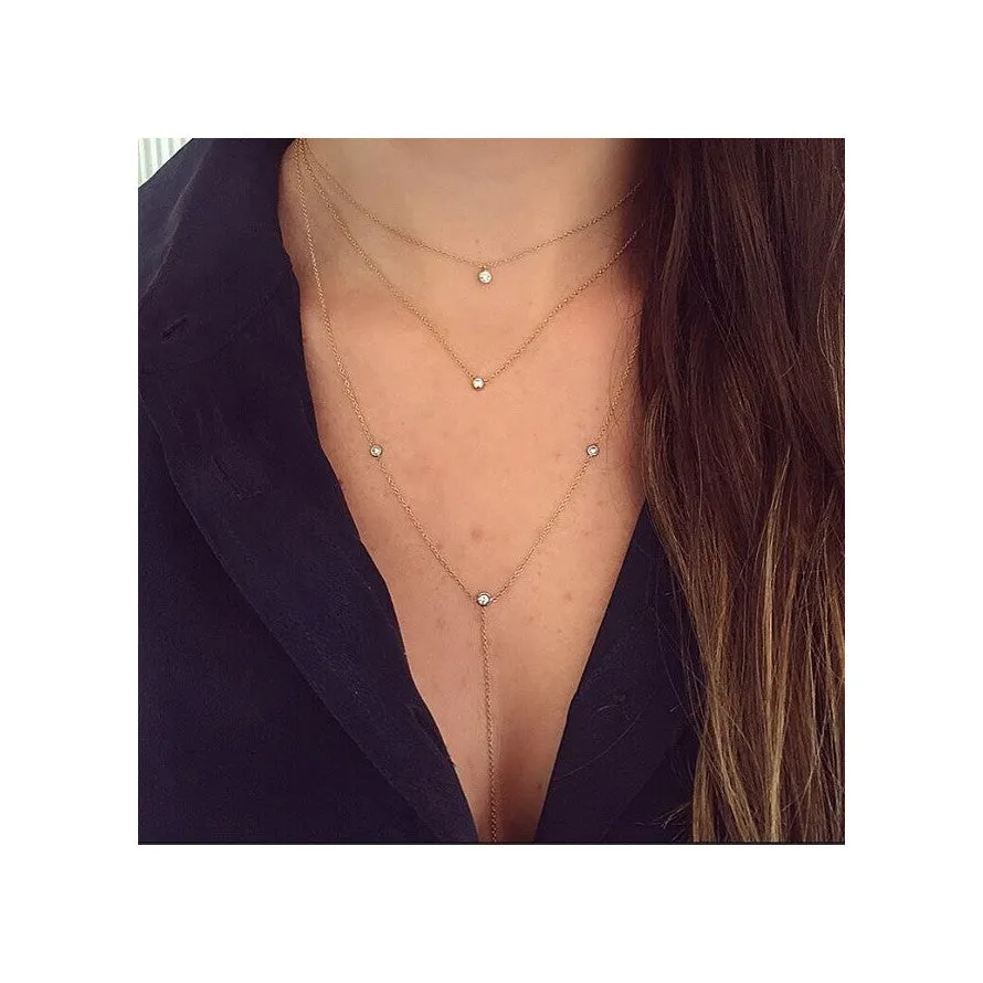 14k 4 Floating Diamonds Lariat Necklace