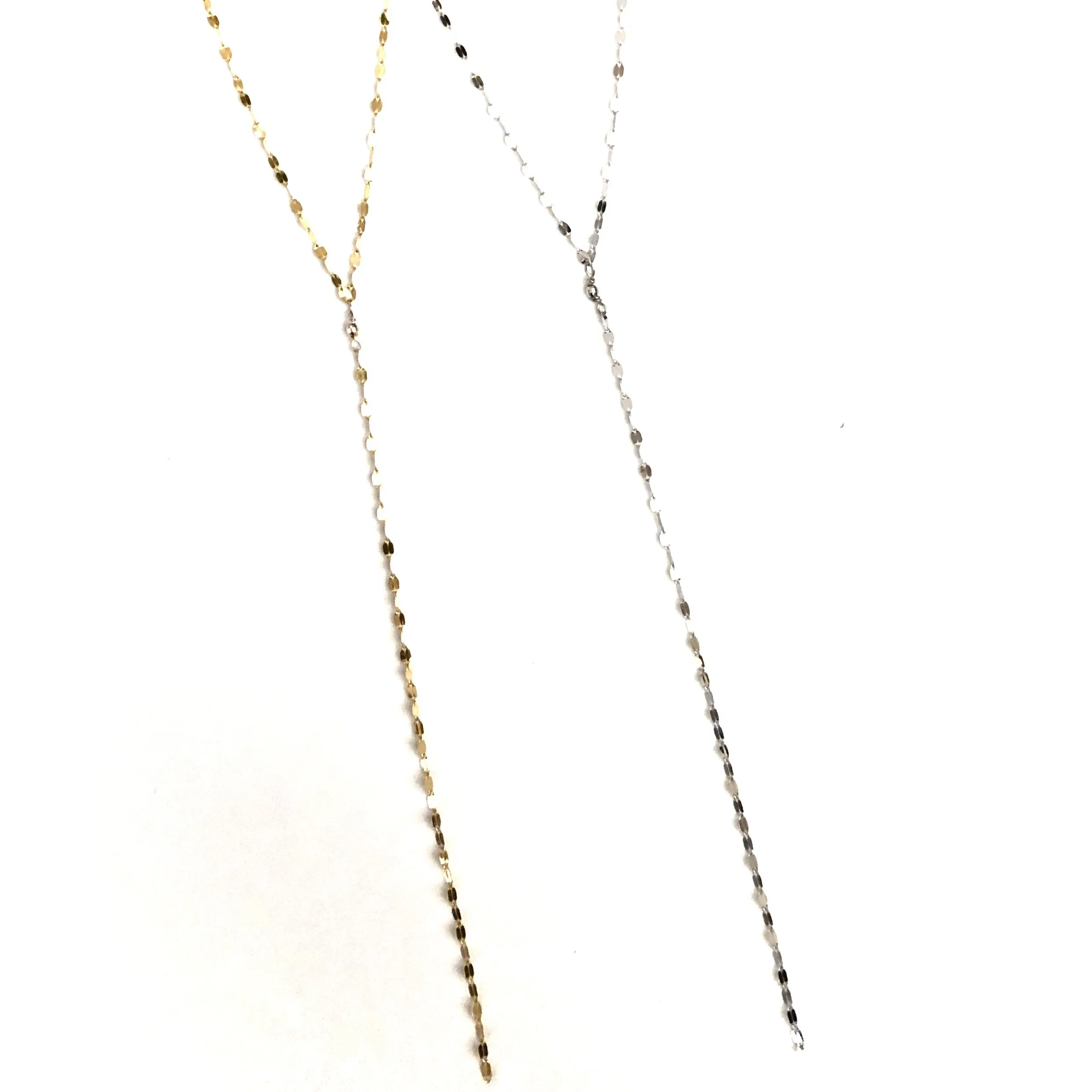 14k Gold Lariat Necklace - Sparkle Y Chain - Women's Gold Lariat Necklace