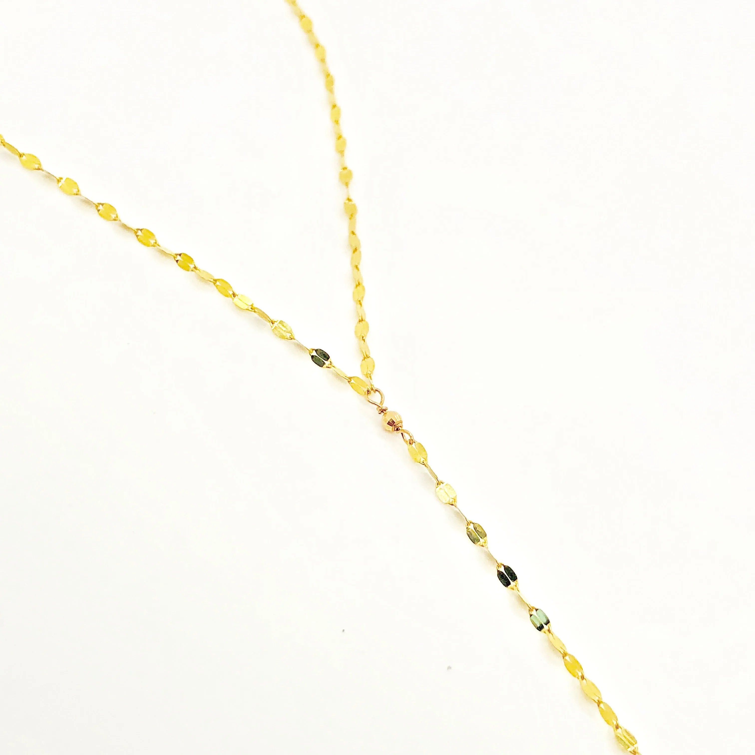 14k Gold Lariat Necklace - Sparkle Y Chain - Women's Gold Lariat Necklace