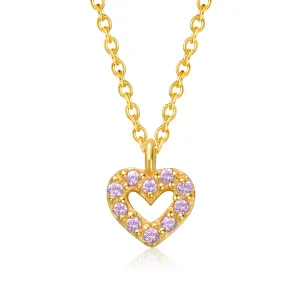 14k Gold Plated Pink Cubic Zirconia Heart Halo Charm Pendant Necklace