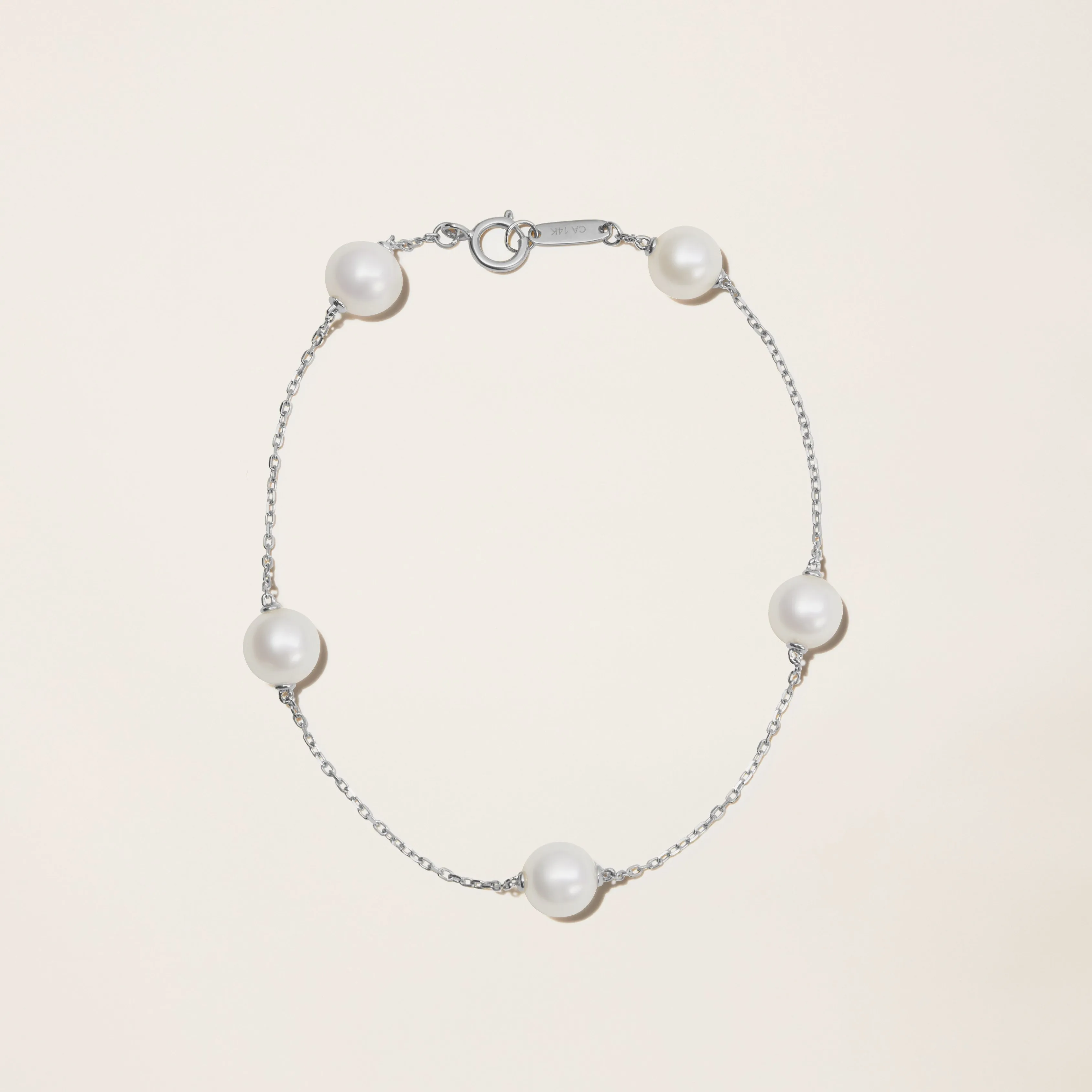 14k Solid Gold Cultured Pearl Station Bracelet