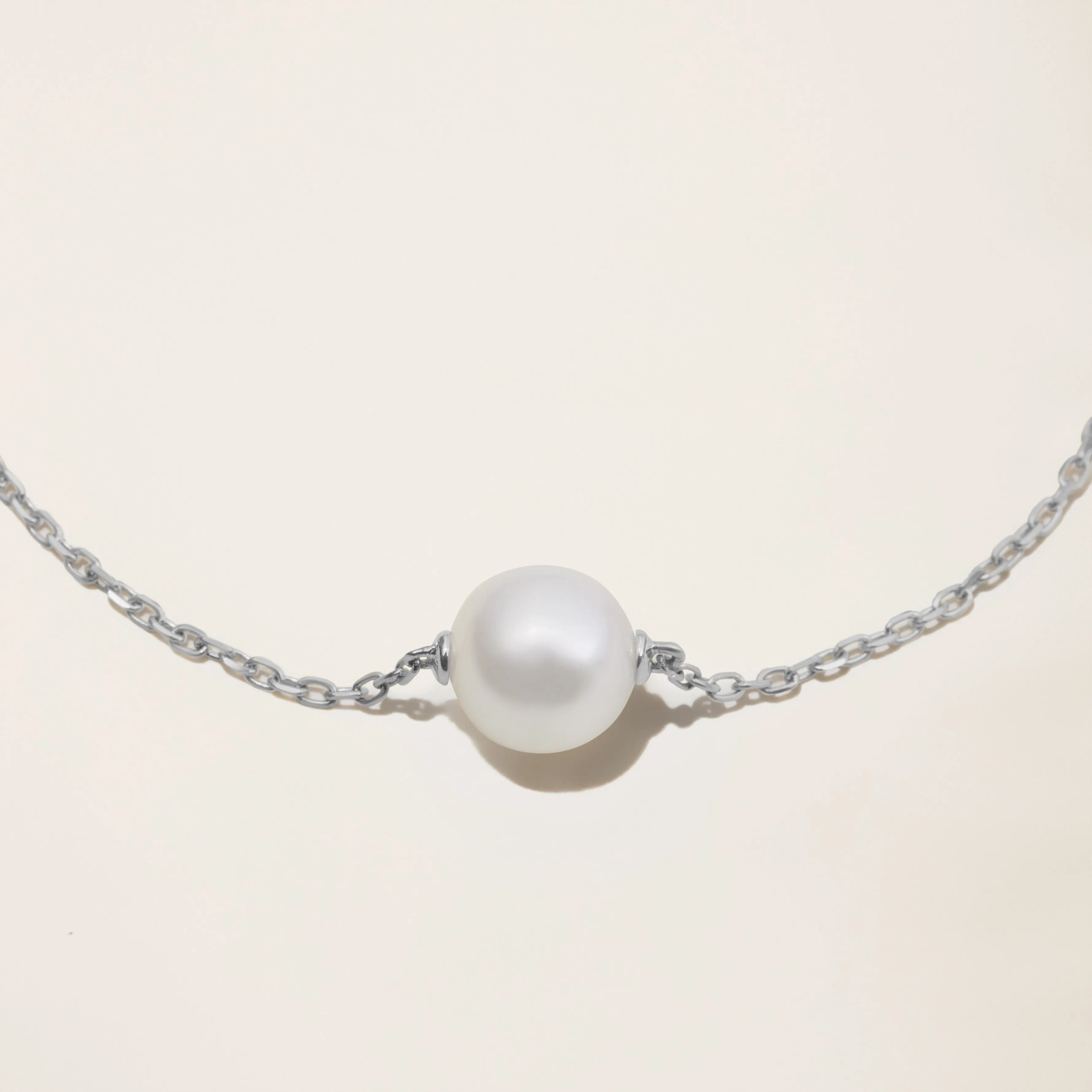 14k Solid Gold Cultured Pearl Station Bracelet