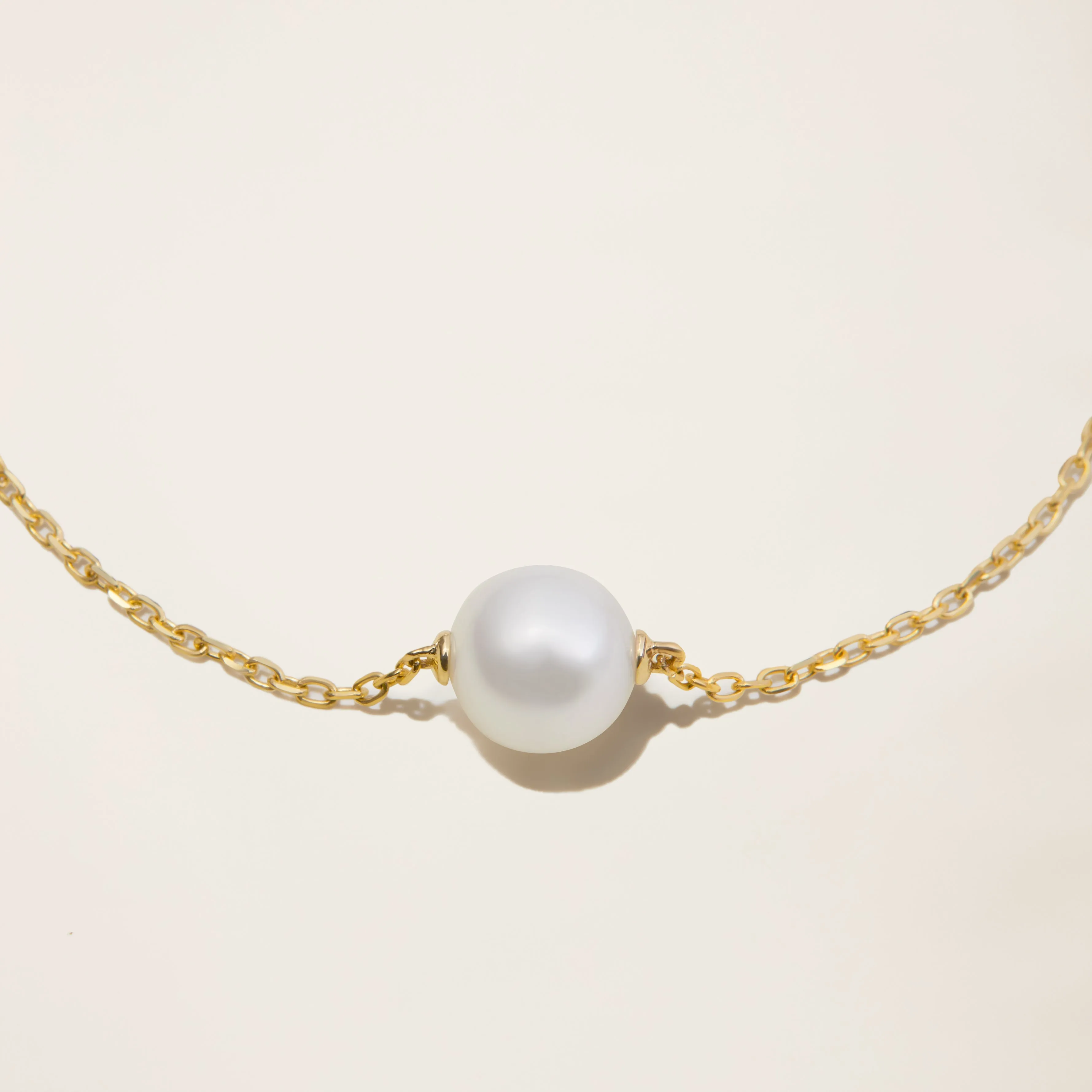 14k Solid Gold Cultured Pearl Station Bracelet