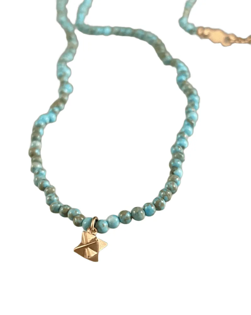 16” Turquoise bead and 14k Gold Merkabah Charm Necklace