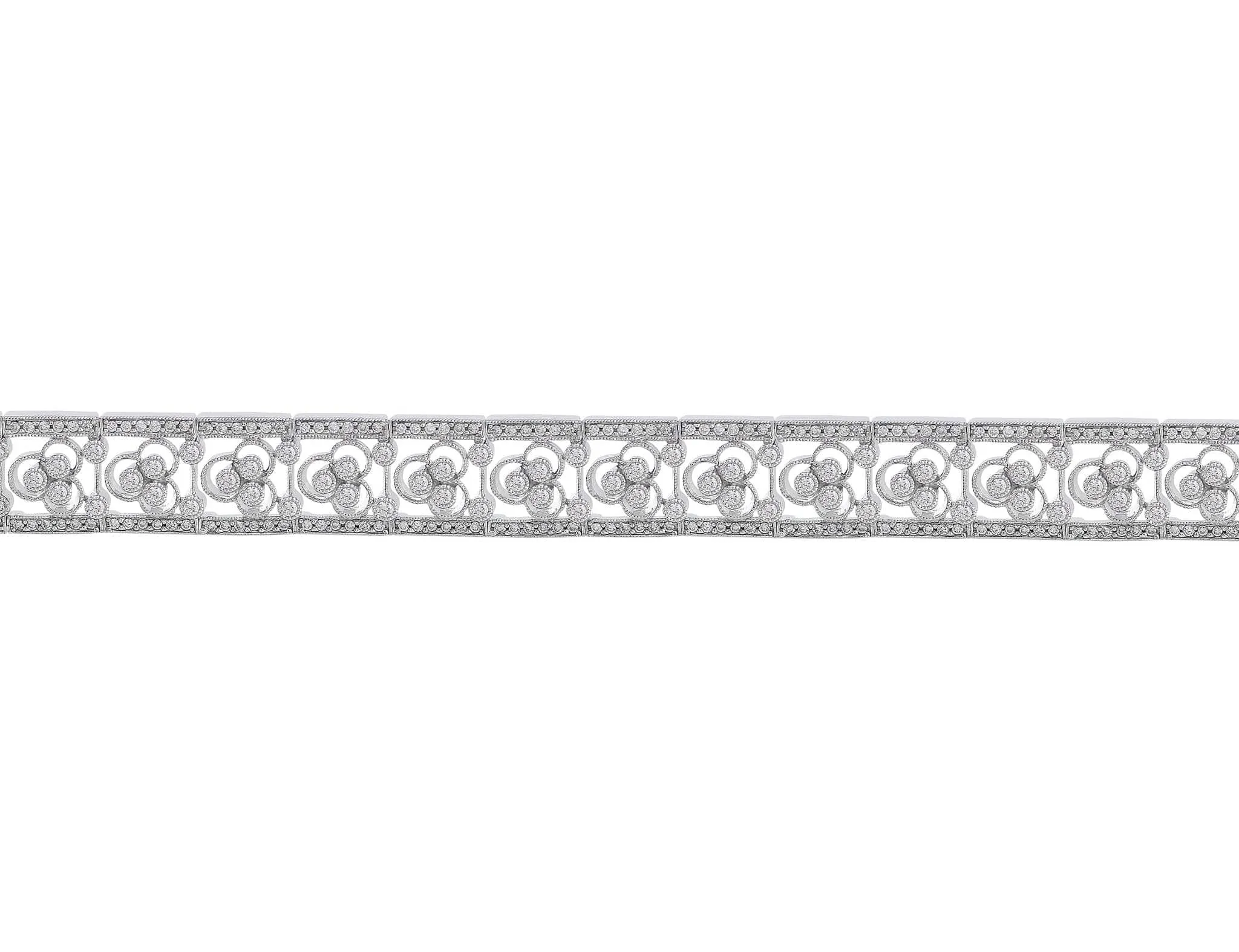 18k White Gold Filigree Pave Diamond Bracelet