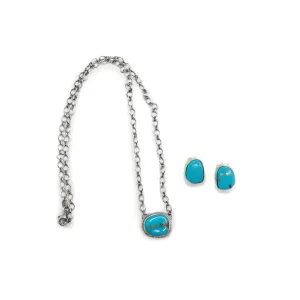 2024 BLACK FRIDAY - Single Stone Turquoise Necklace & Stud Set