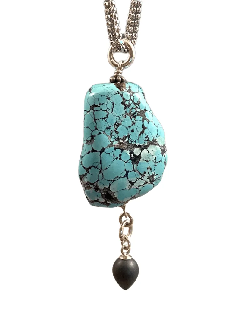 24" Sterling Silver Turquoise & Hematite Necklace