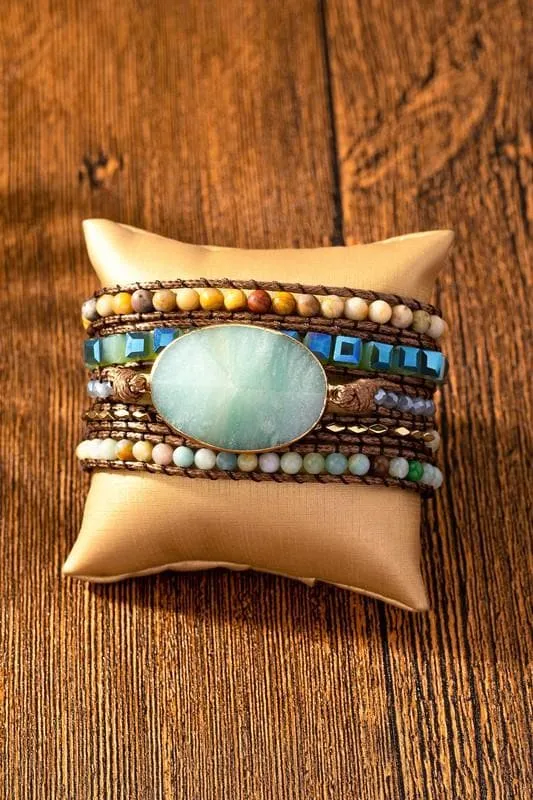 34 inch 5 Wraps Natural Stone Boho Bracelet