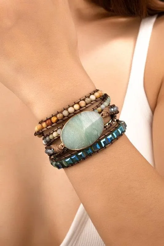 34 inch 5 Wraps Natural Stone Boho Bracelet