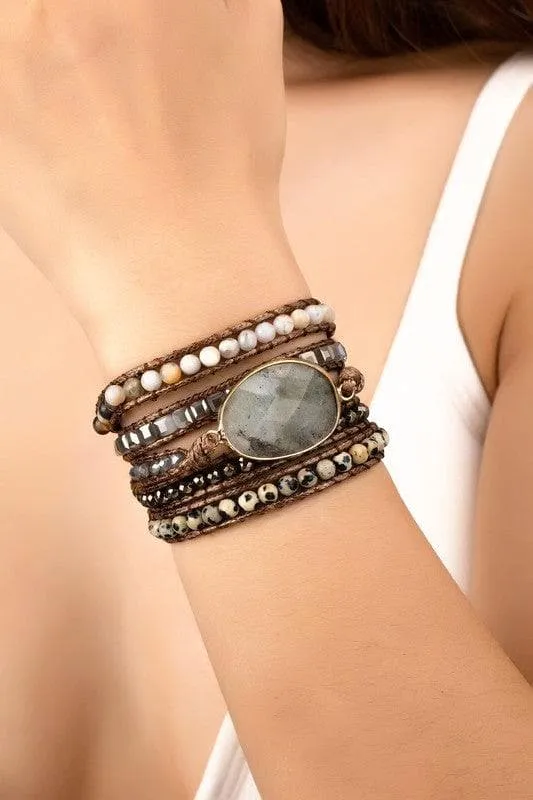 34 inch 5 Wraps Natural Stone Boho Bracelet