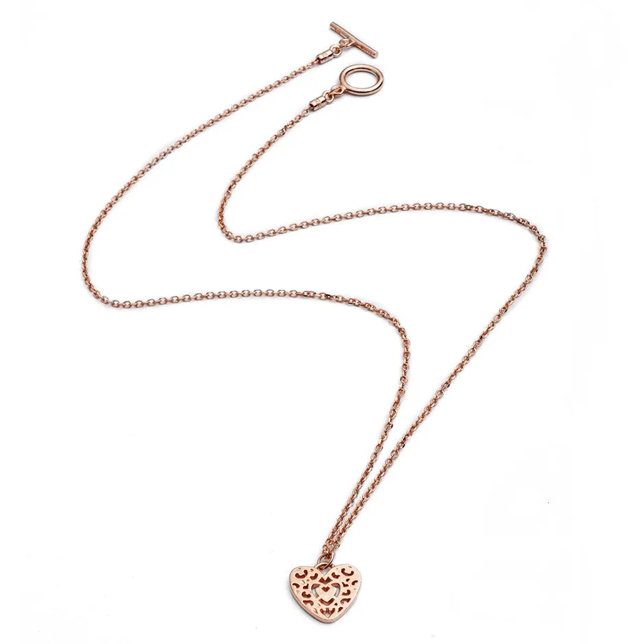 70%   DISCOUNT  Ladies/ Girls 18ct Rose Gold Vermeil  Filigree Heart Charm Stacking Pendant Necklace