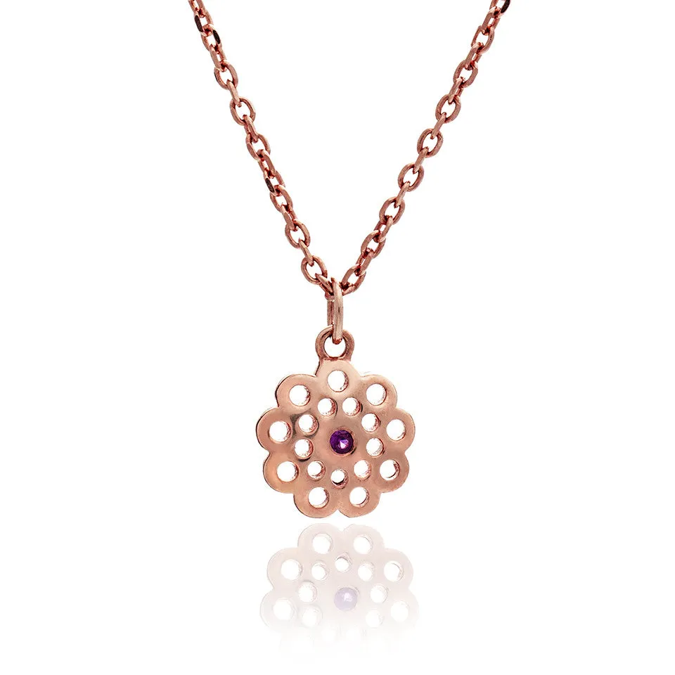 70%  DISCOUNT Ladies/ Girls 18ct Rose Gold Vermeil Paisley Flower Charm Necklace with Ruby