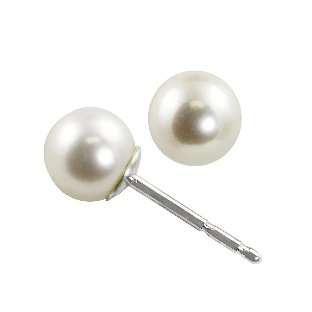 7mm A Akoya Pearl 14K White Gold Stud Earrings