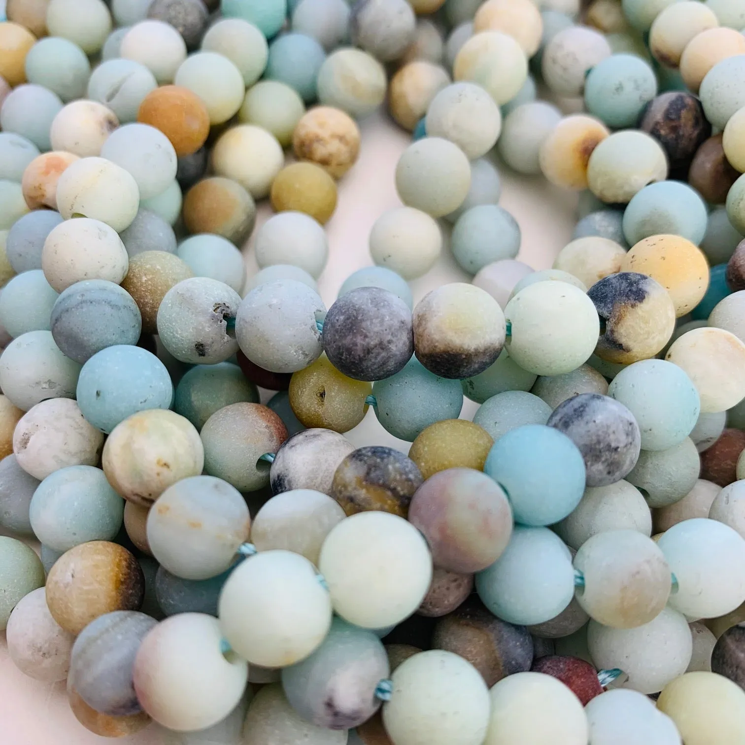 Amazonite Matte Large Hole Gemstones, 8mm