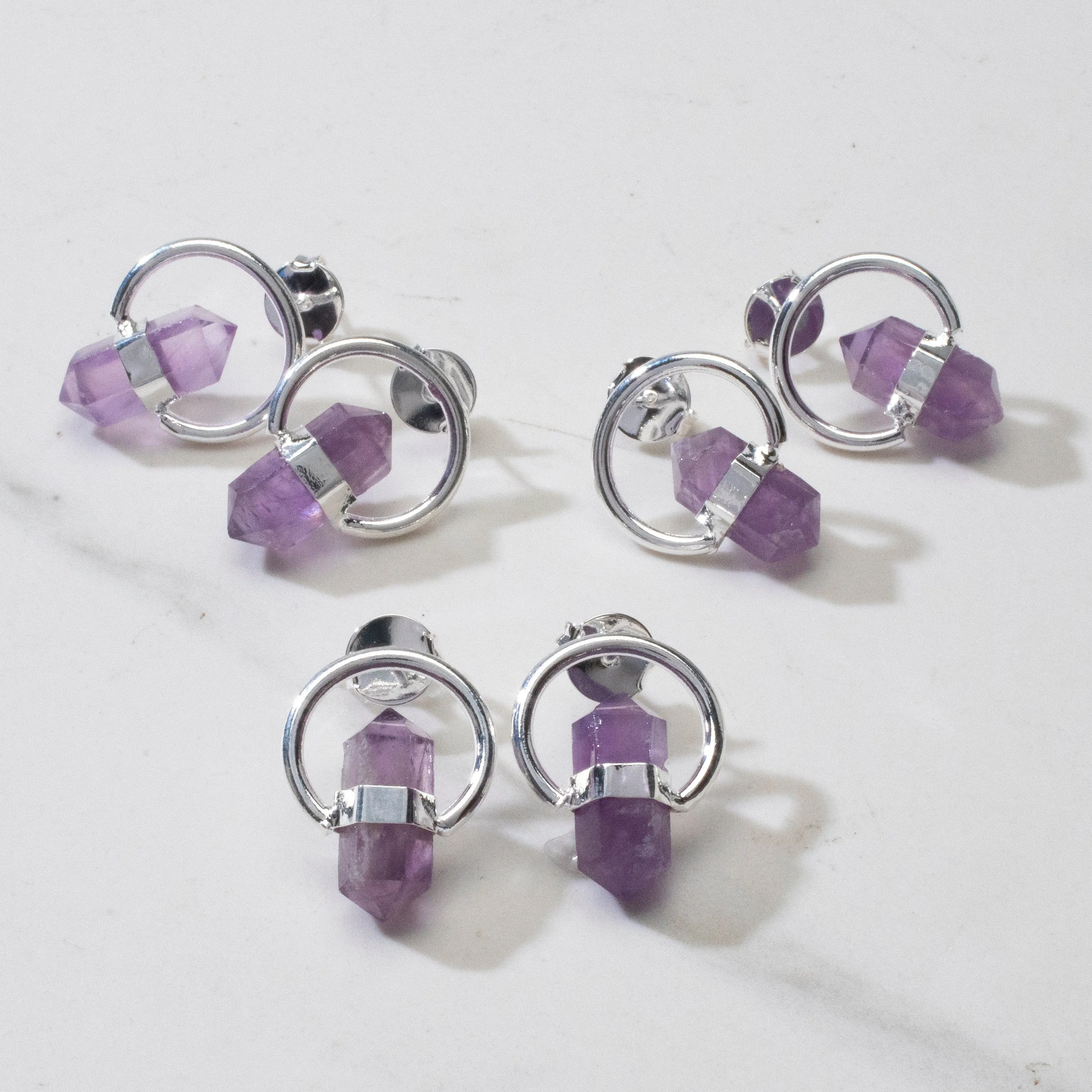 Amethyst Crystal Earrings with Stud Backing