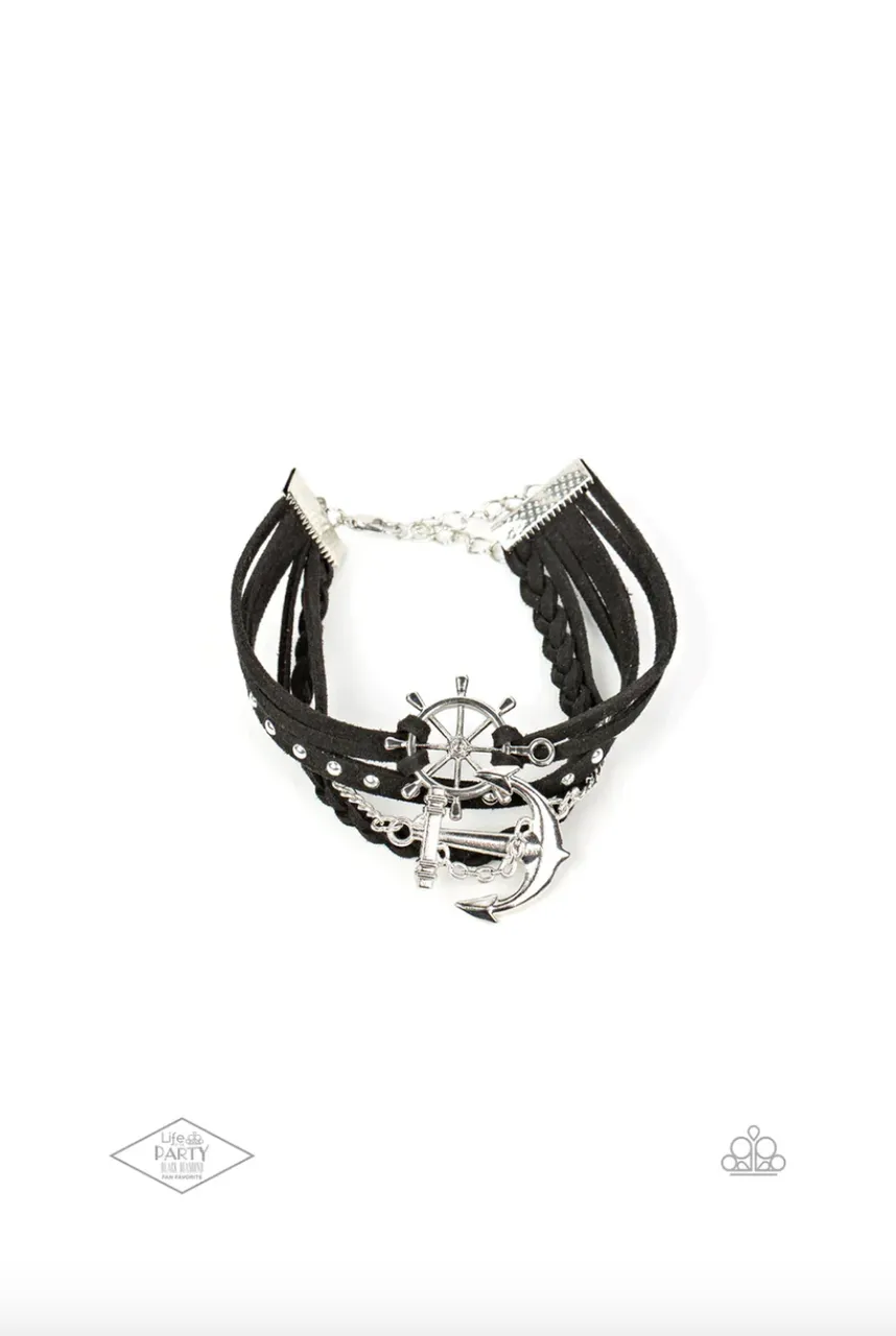 Anchors Away - Black - Nautical Suede Paparazzi Urban Lobster Claw Bracelet - Black Diamond Exclusive