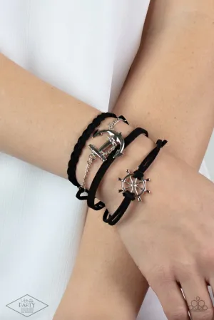 Anchors Away - Black - Nautical Suede Paparazzi Urban Lobster Claw Bracelet - Black Diamond Exclusive