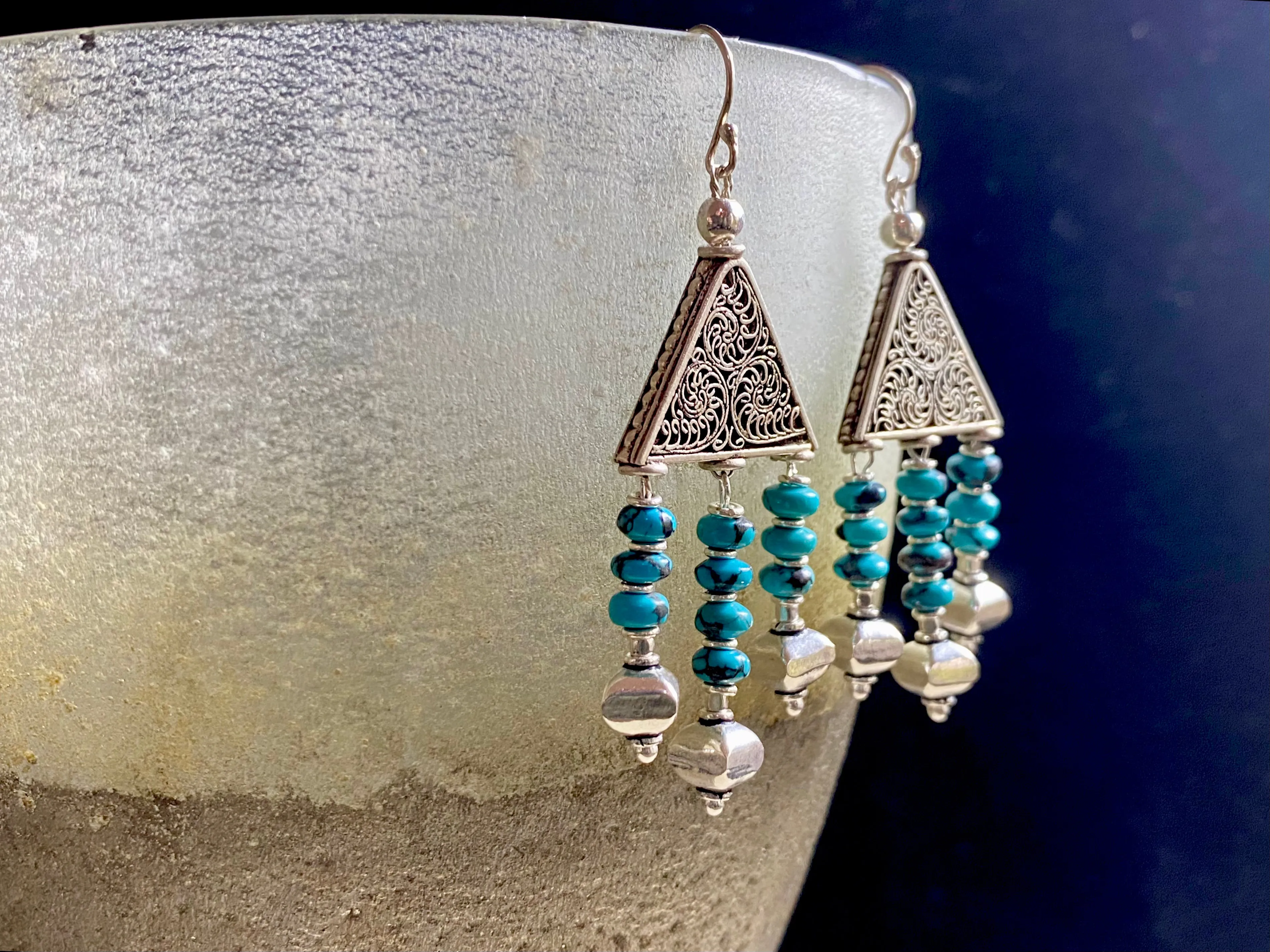 Ancient Roman Style Turquoise Silver Earrings