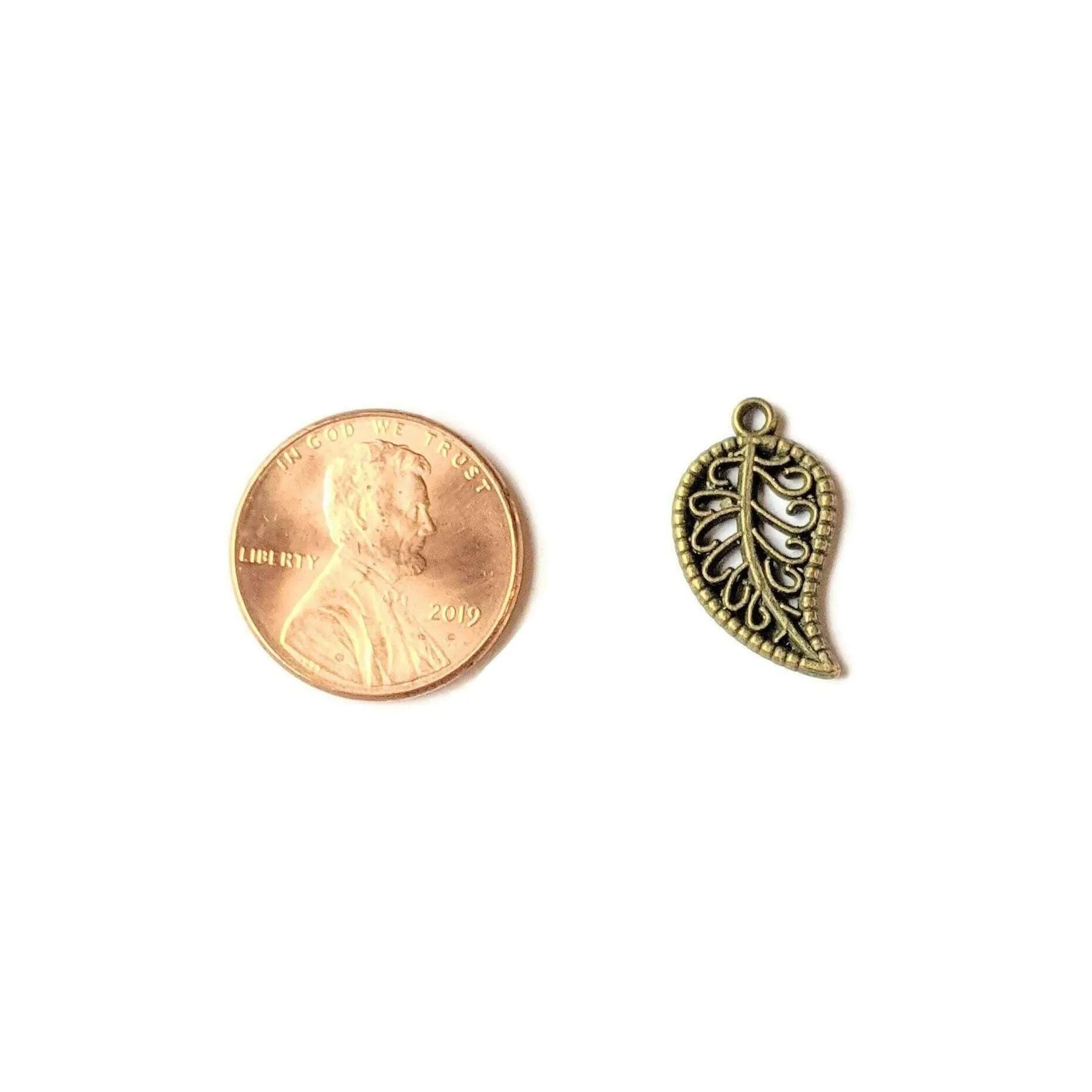 Antique Bronze Filigree Leaf Charm