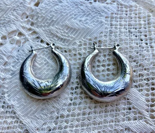 Antique Sterling Silver Etched Earrings