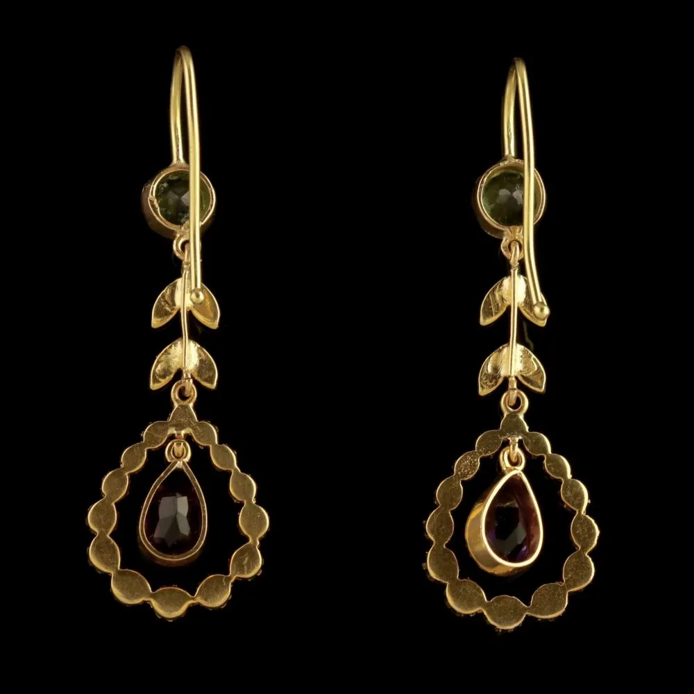 Antique Victorian Suffragette Drop Earrings 15Ct Gold Circa 1900