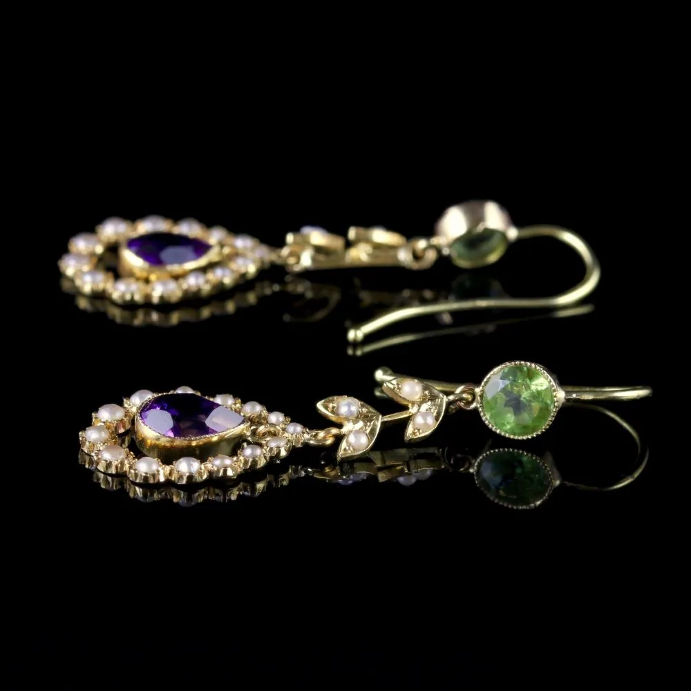 Antique Victorian Suffragette Drop Earrings 15Ct Gold Circa 1900