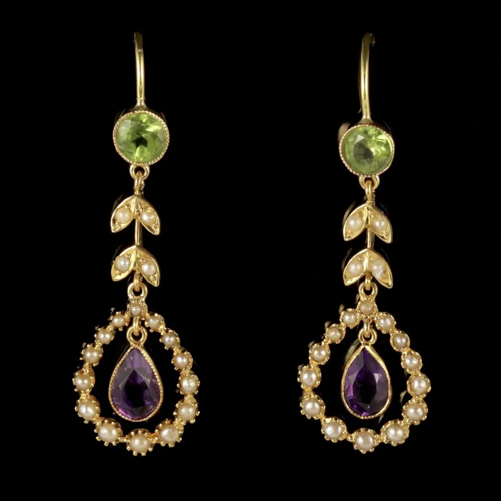 Antique Victorian Suffragette Drop Earrings 15Ct Gold Circa 1900