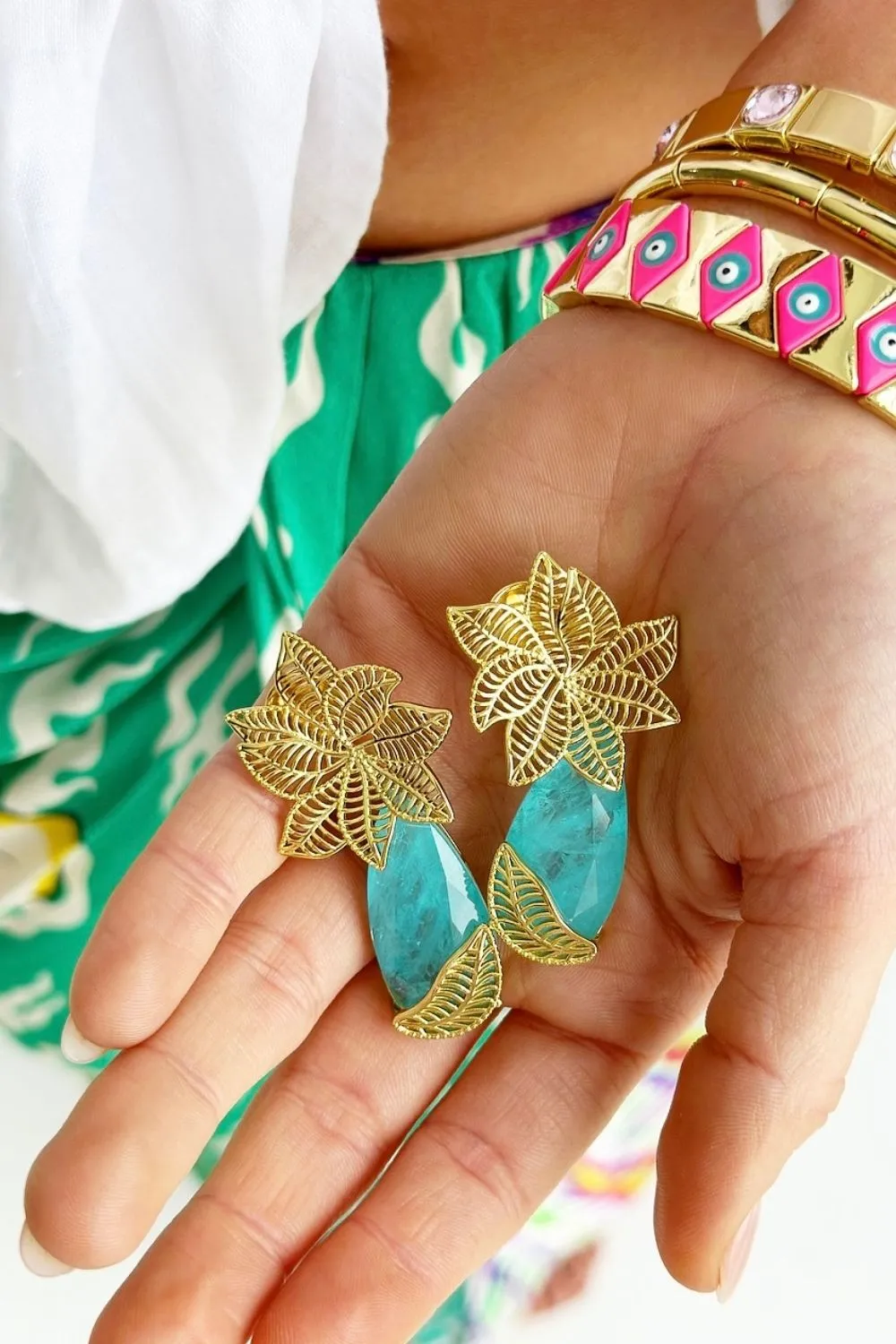 AQUAMARINE PALM EARRINGS