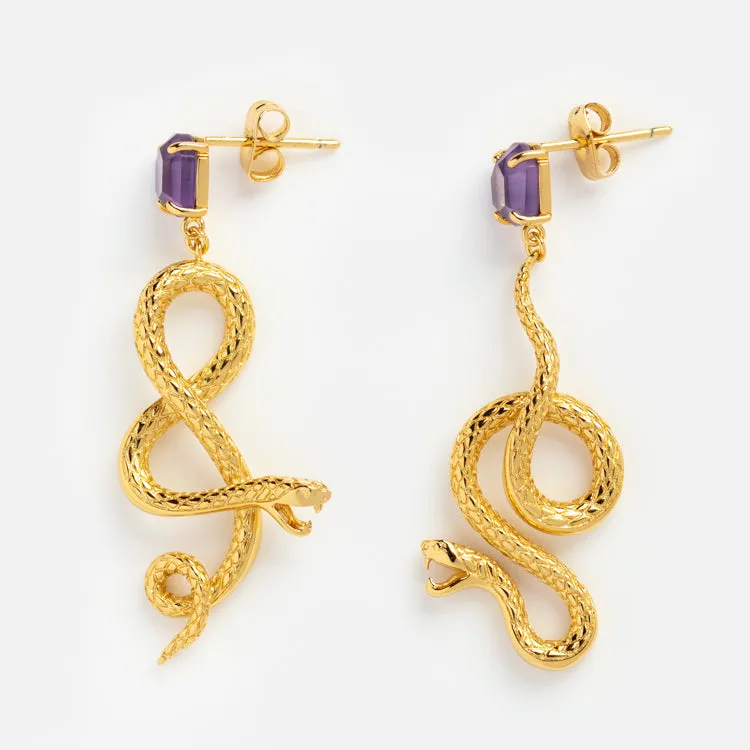 Awaken Amethyst Snake Earrings