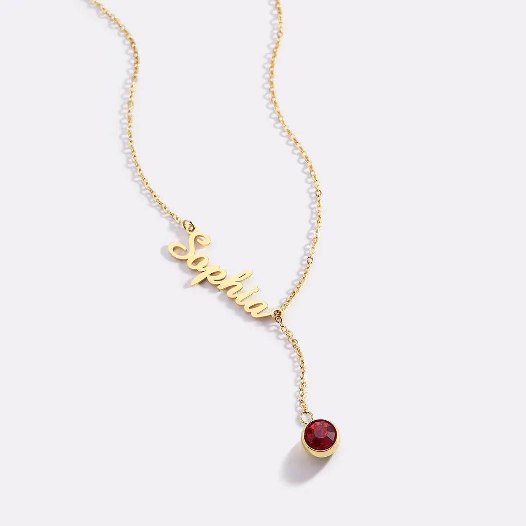 Birthstone Lariat Name Necklace