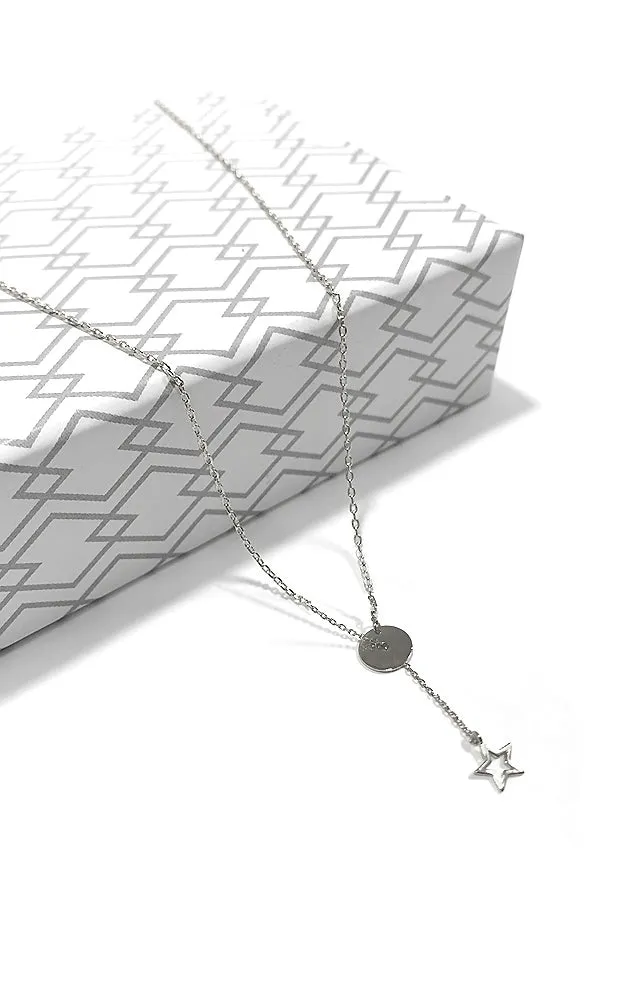 BJNA017RH Rhodium "Bound" (Disk & Star)Pendant Necklace