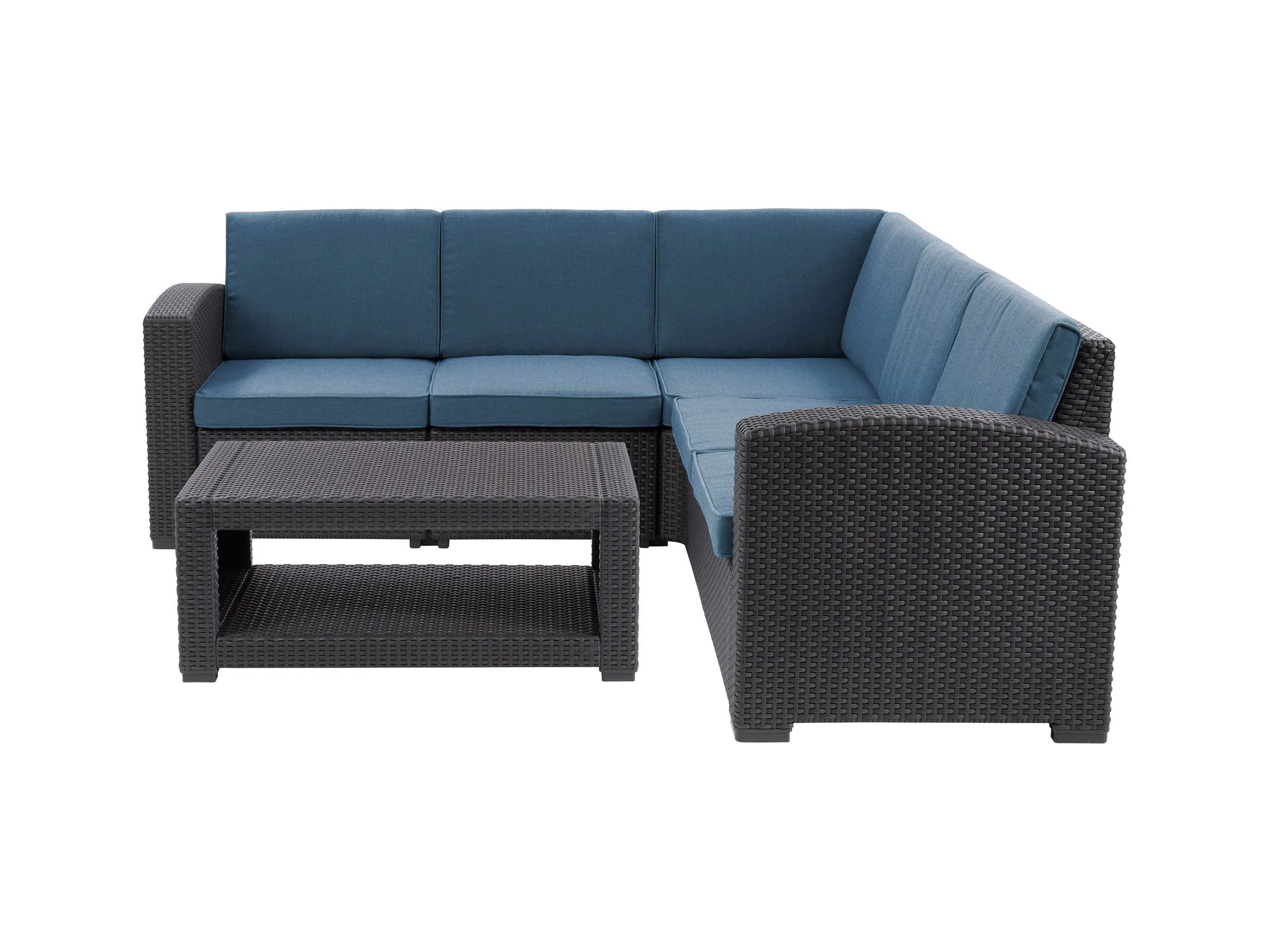 Black and Blue Outdoor Wicker Sectional Set, 6pc