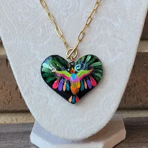 Black Colibri tenango heart necklace