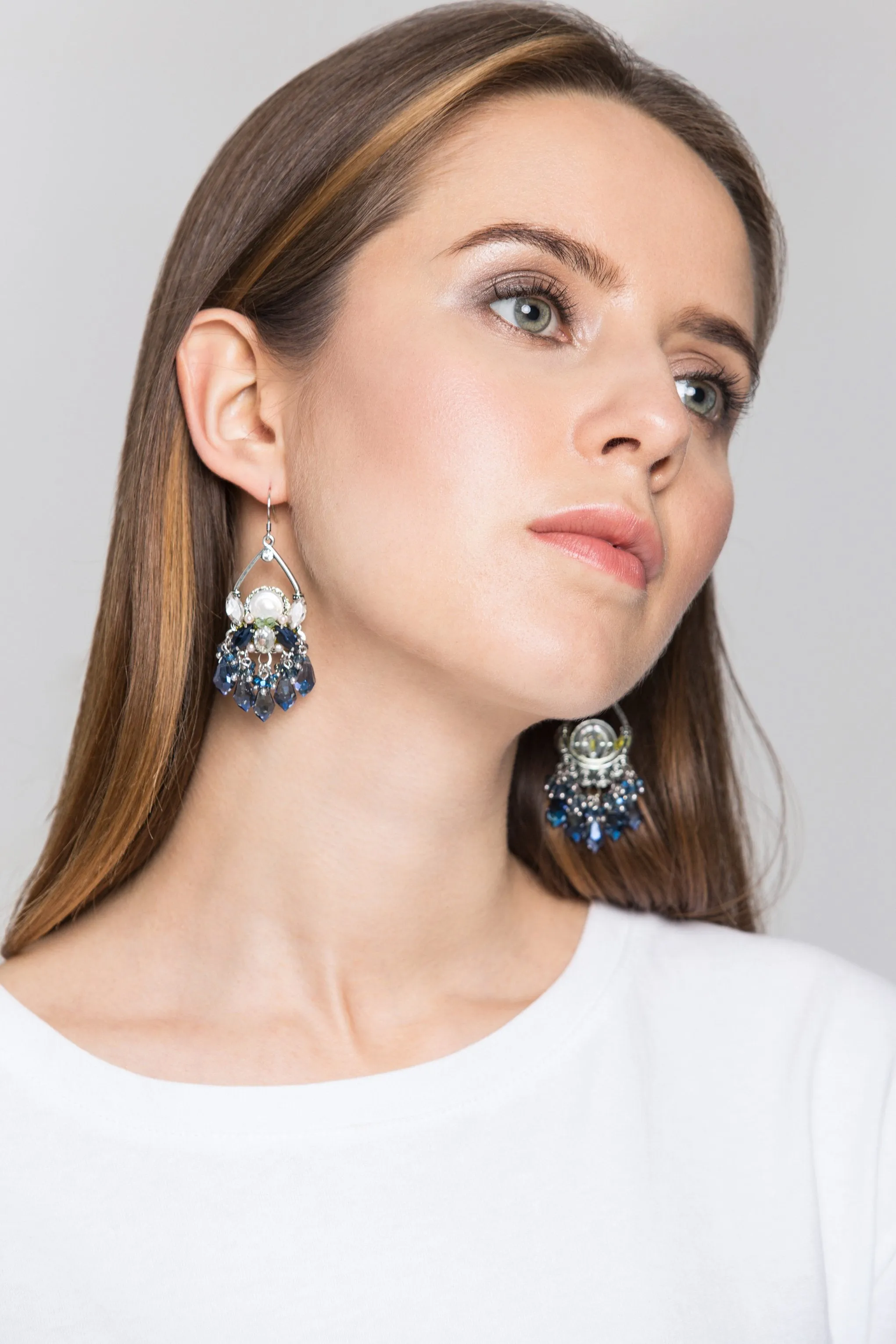 Blue Crystal Chandelier Earrings