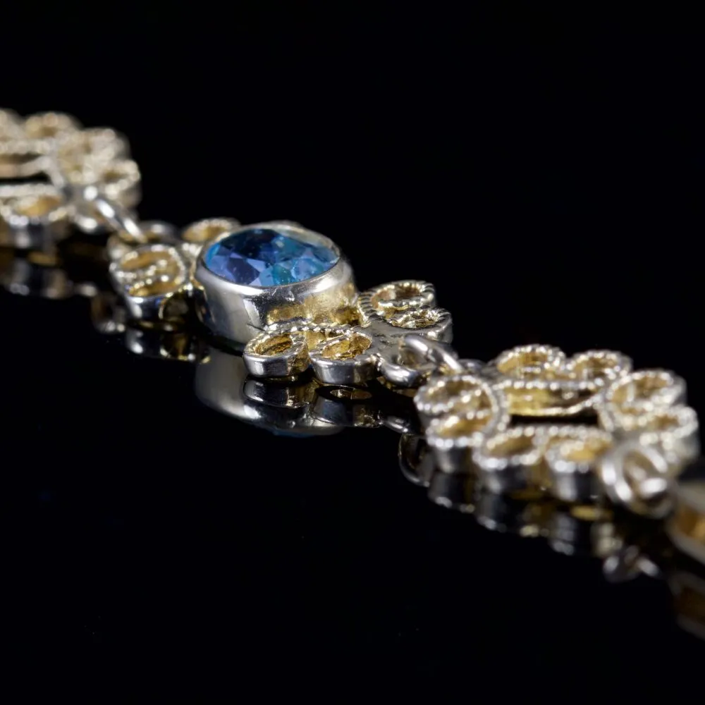 Blue Topaz Filigree Bracelet 9Ct Gold Bracelet