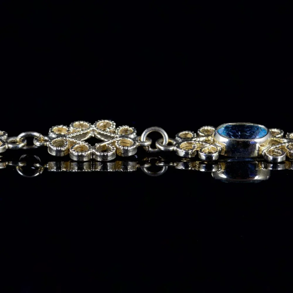 Blue Topaz Filigree Bracelet 9Ct Gold Bracelet