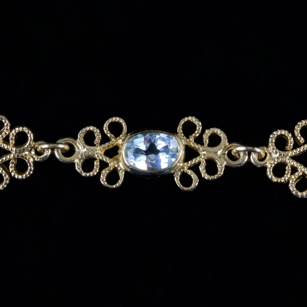 Blue Topaz Filigree Bracelet 9Ct Gold Bracelet