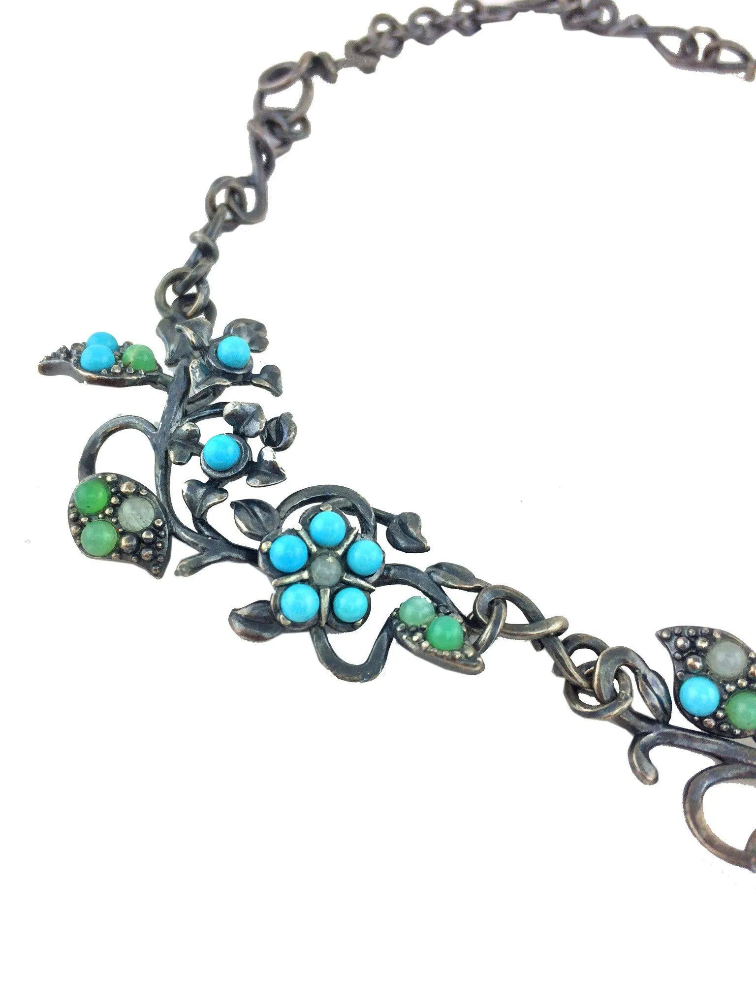 Bottega Veneta Aquamarine Turquoise Crisopraso Oxidized Silver Necklace