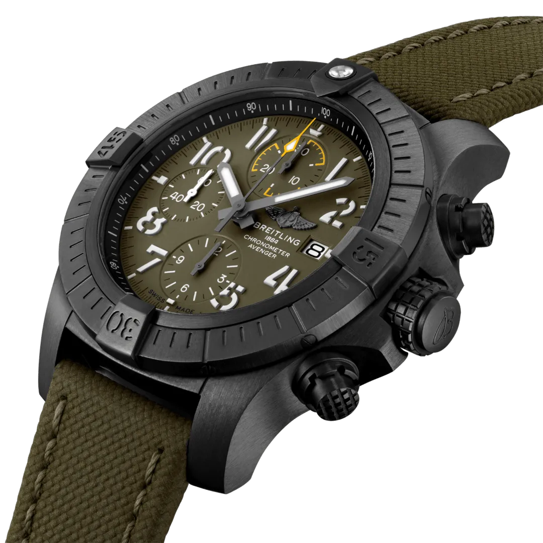 BRT Watch Avenger Chronograph 45 Night Mission Khaki Green Folding Clasp