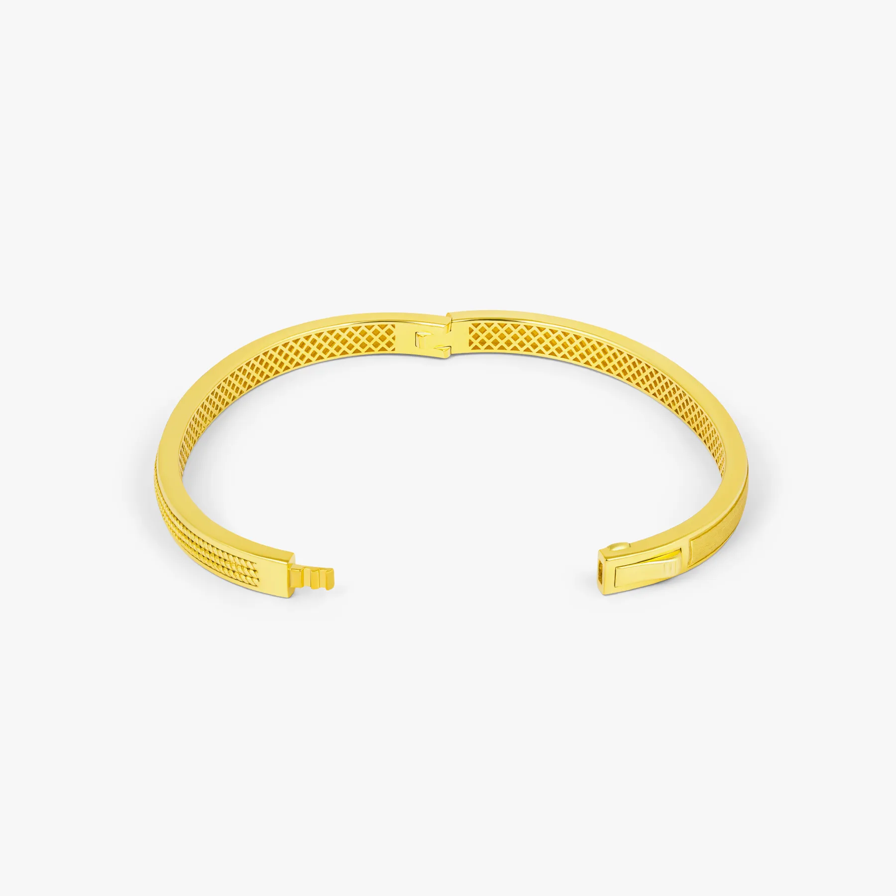 Buckingham Rope Hinge Cuff Bangle in Yellow Gold Plated Silver