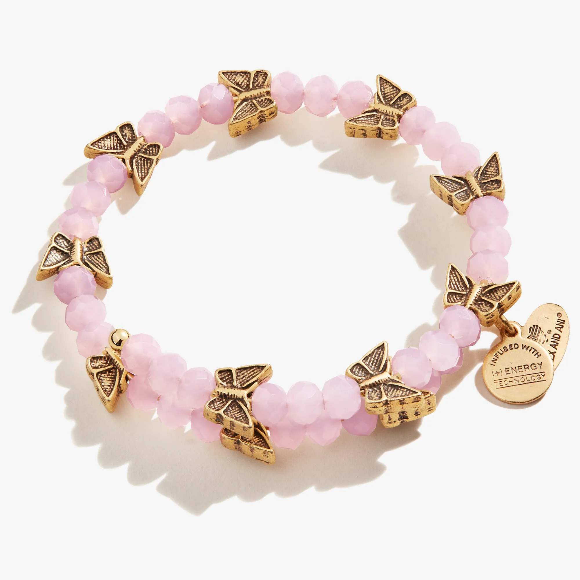 Butterfly Beaded Wrap Bracelet, Peony Pink