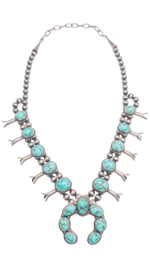 Carico Lake Turquoise Squash Blossom Necklace & Earring Set | Nila Johnson