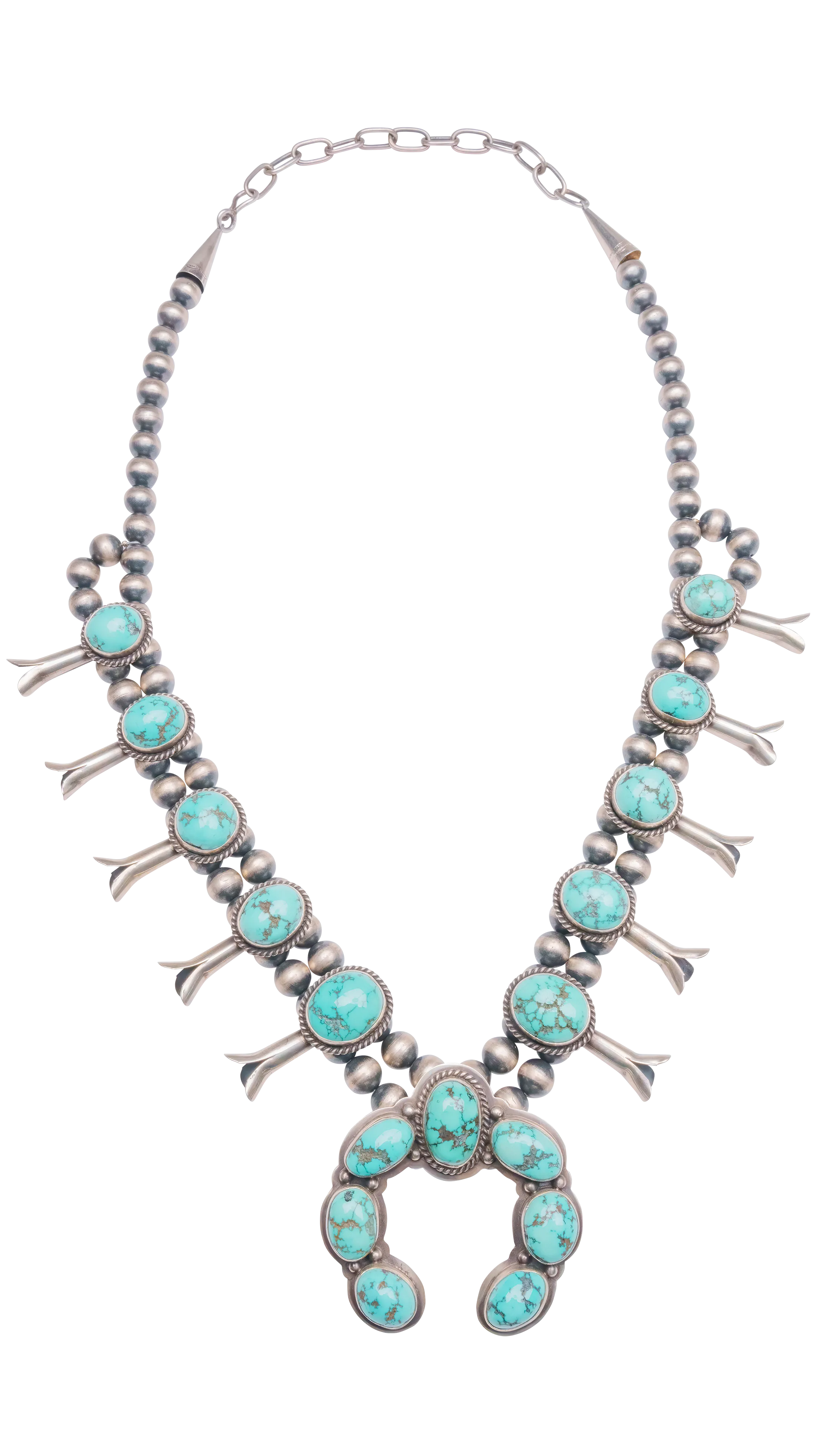 Carico Lake Turquoise Squash Blossom Necklace & Earring Set | Nila Johnson