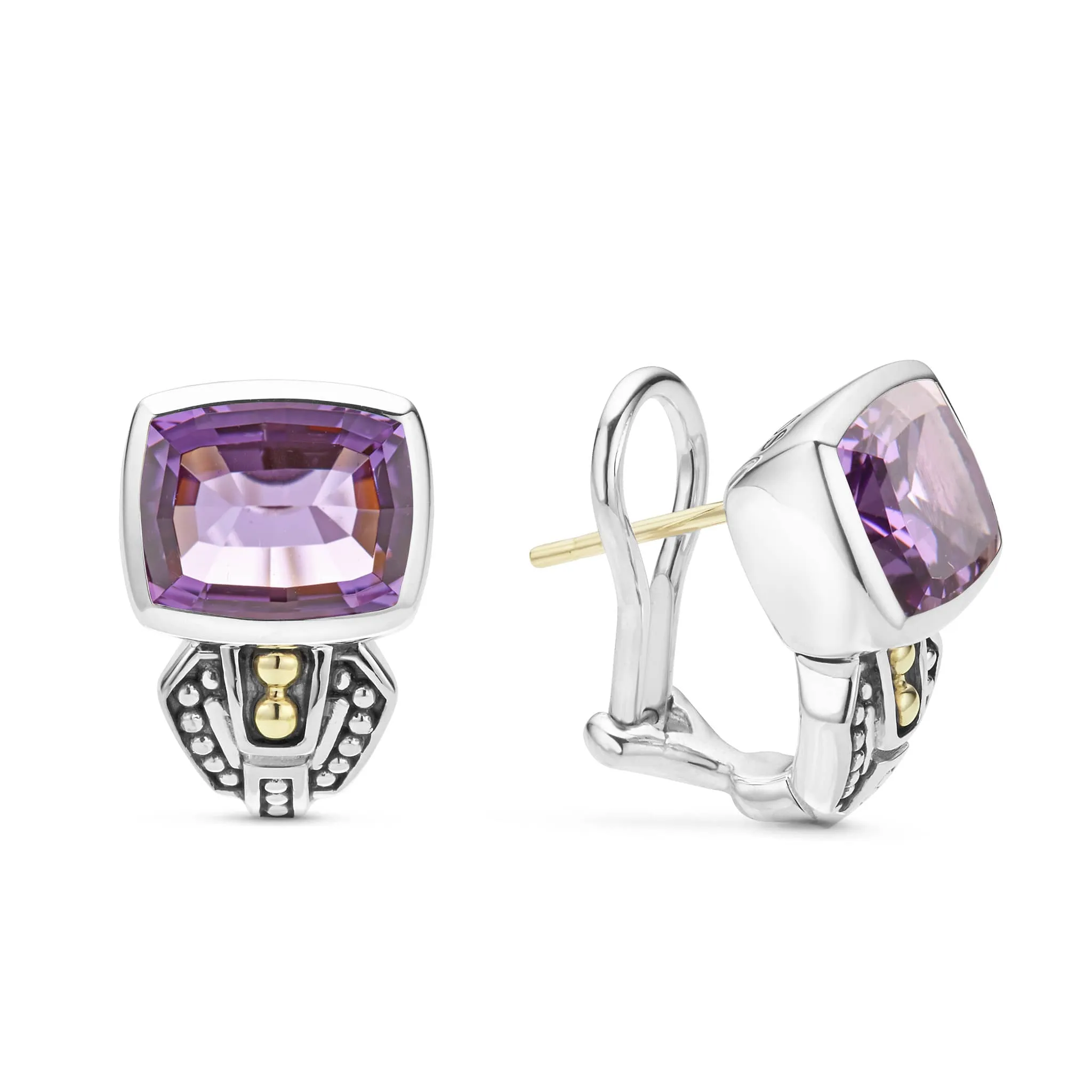 Caviar Color Bezel-Set Amethyst Earrings