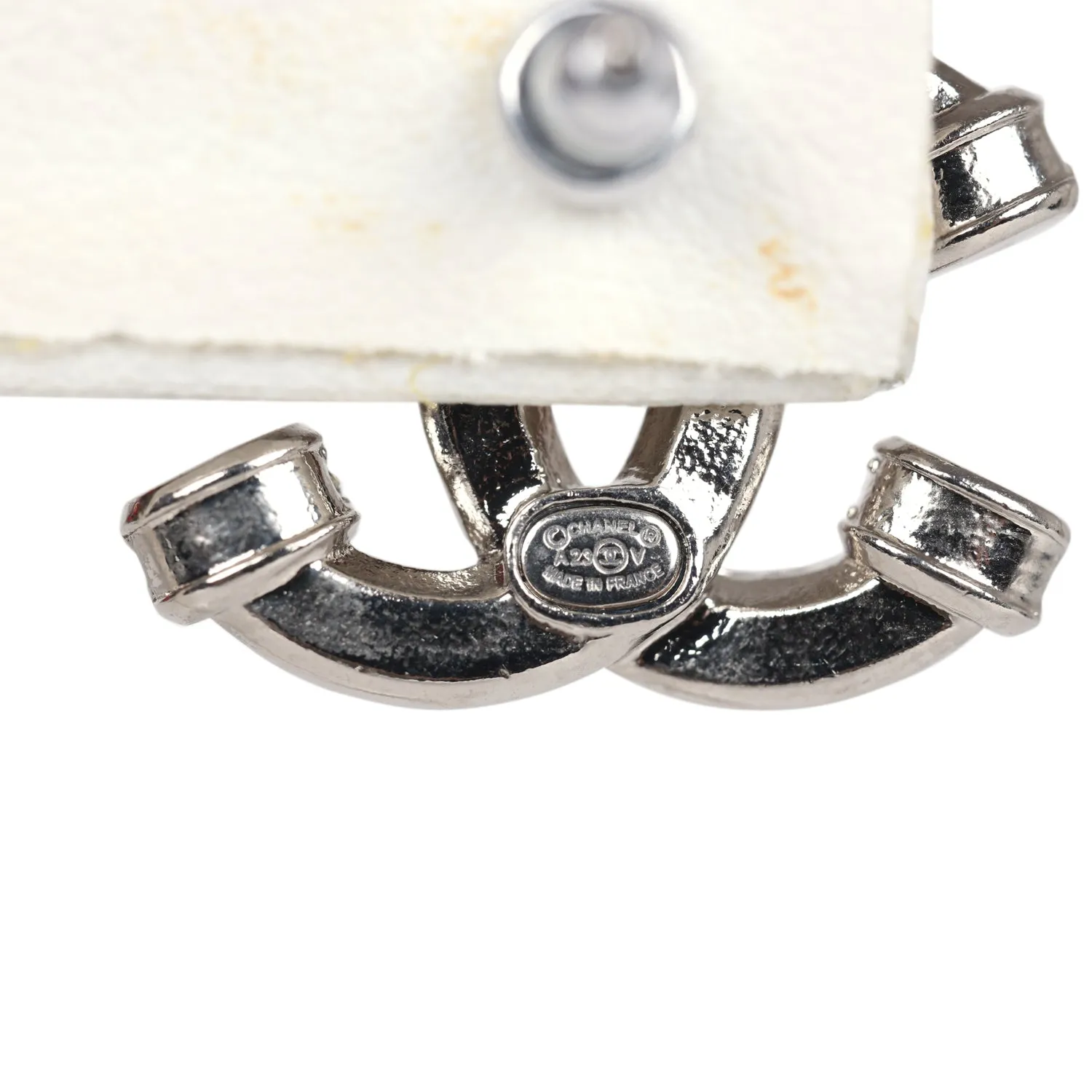 Chanel CC Crystal Stud Earrings Silver Hardware