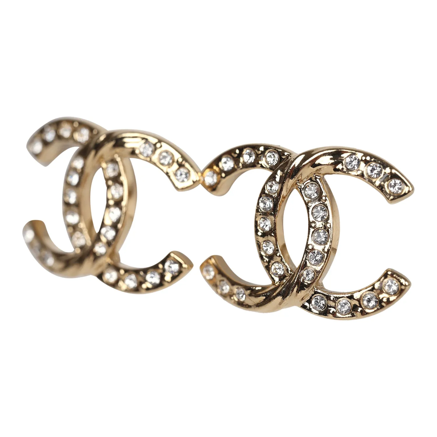 Chanel CC Crystal Stud Earrings Silver Hardware