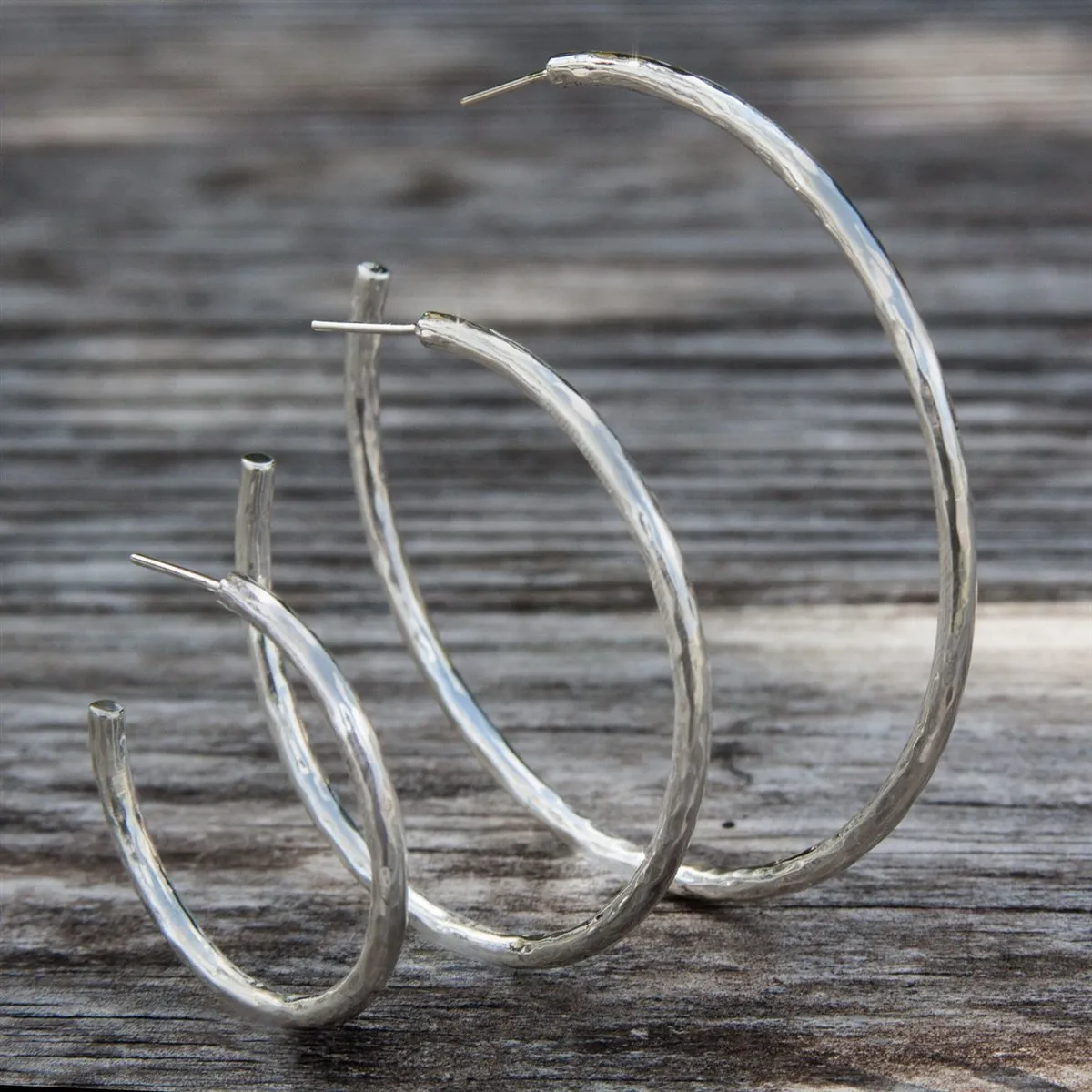 Charles Albert Silver - Silver Small Hoop Earrings Hammered