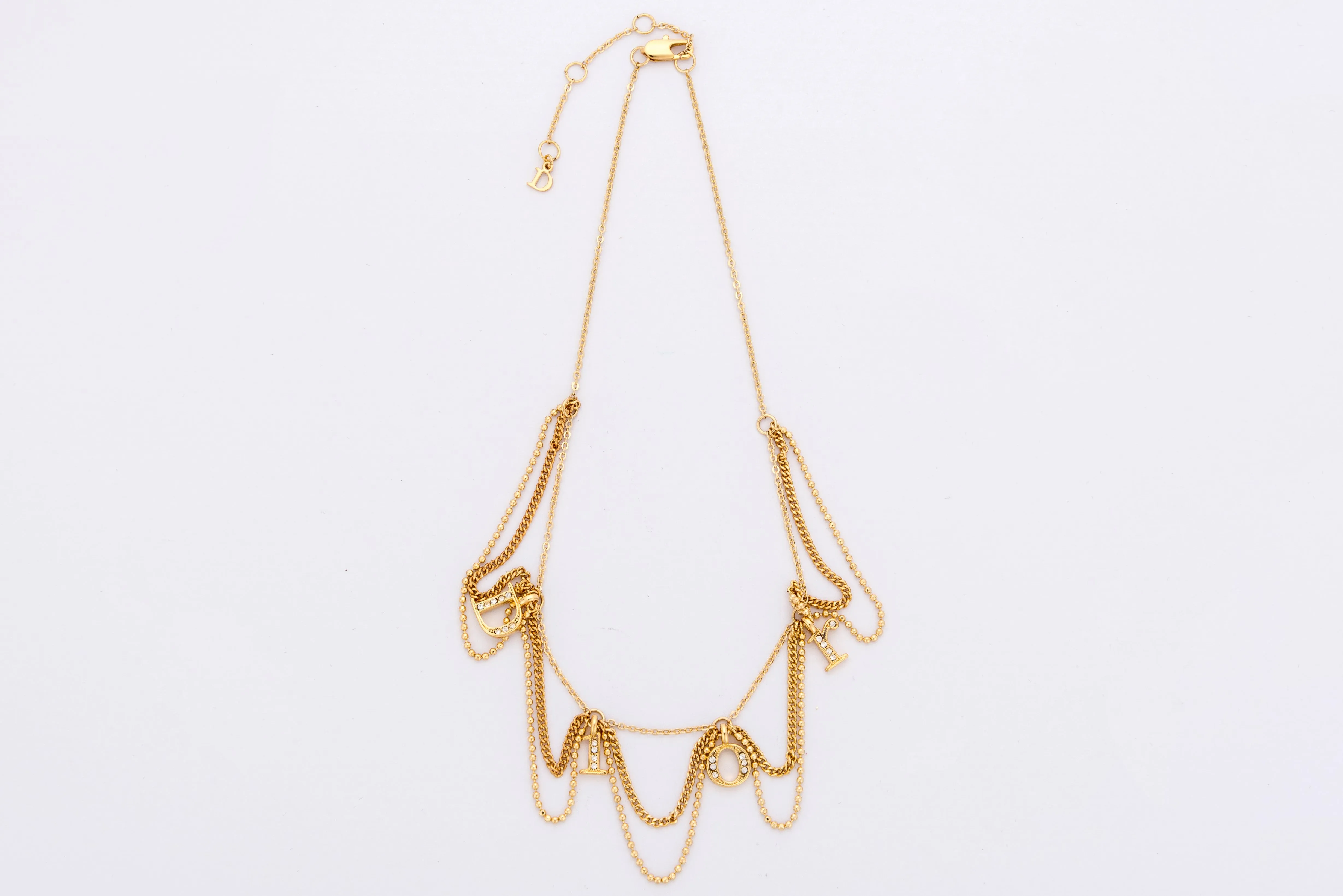 Christian Dior Gold Necklace D.I.O.R Dangling Pendant